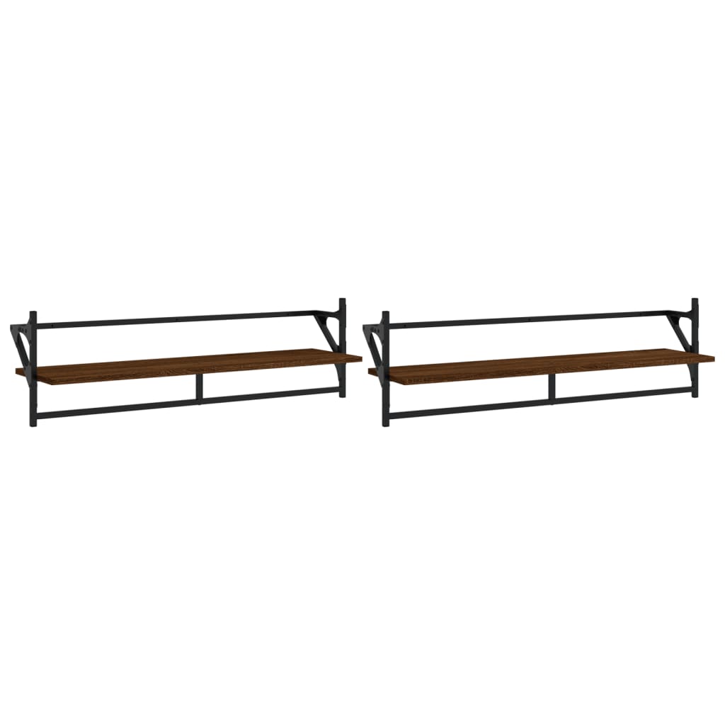 Estantes De Pared Con Barras 2 Uds Marrón Roble 100x25x30 Cm / Vetonek_3