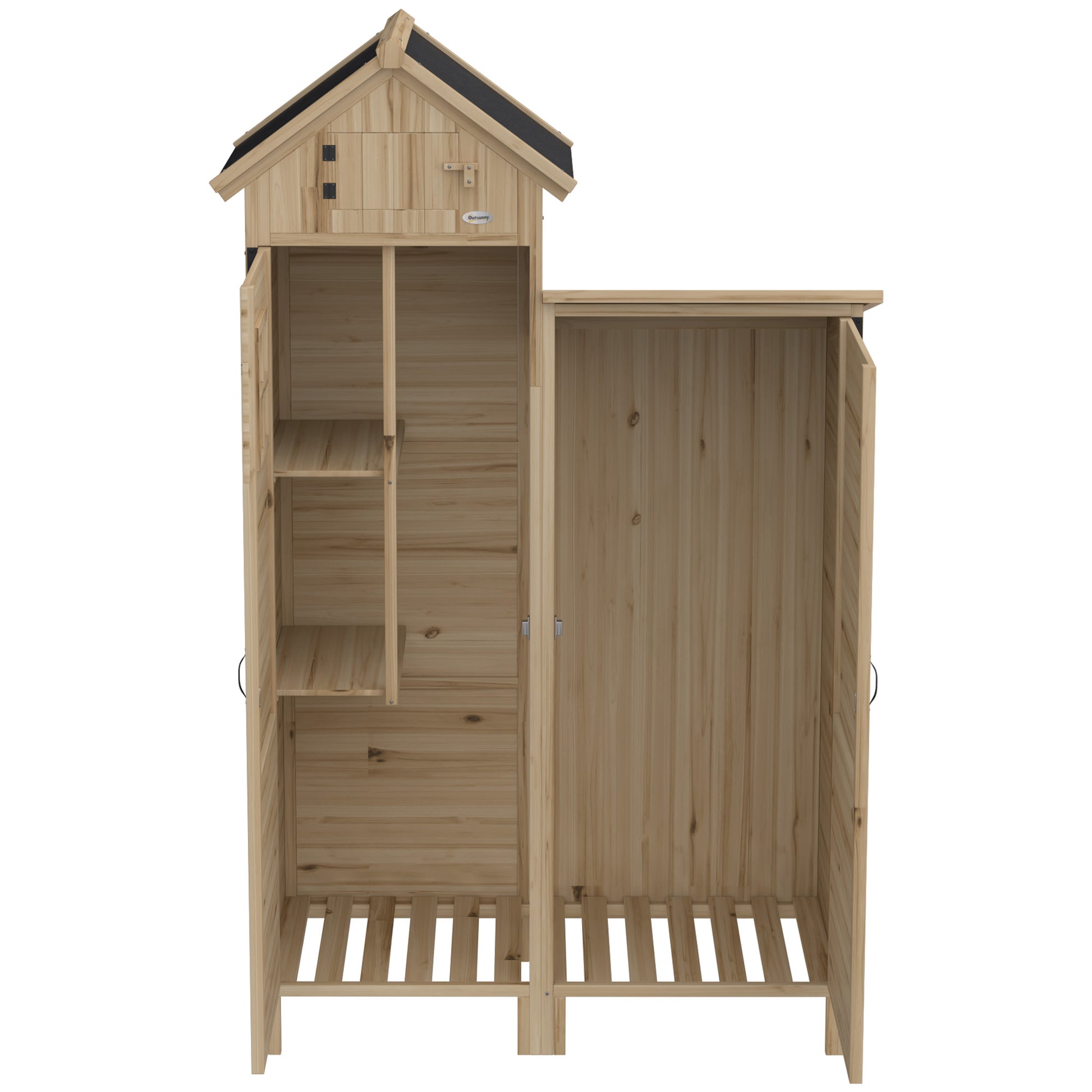 Outsunny Caseta De Jardín De Madera 106x57x167 Cm Con Doble Zona Y 2 Estantes_3