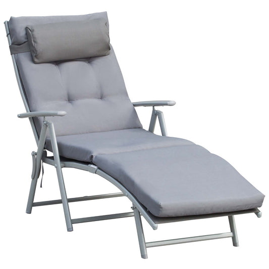 Outsunny Tumbona Plegable De Jardín Con Respaldo Ajustable En 7 Posiciones Gris_0