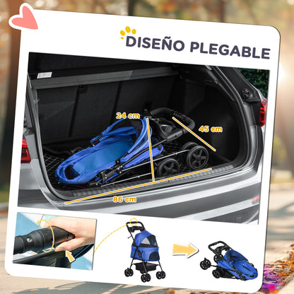 Pawhut Cochecito Para Perros Plegable Con Ruedas Universales 67x45x96 Cm Azul_4