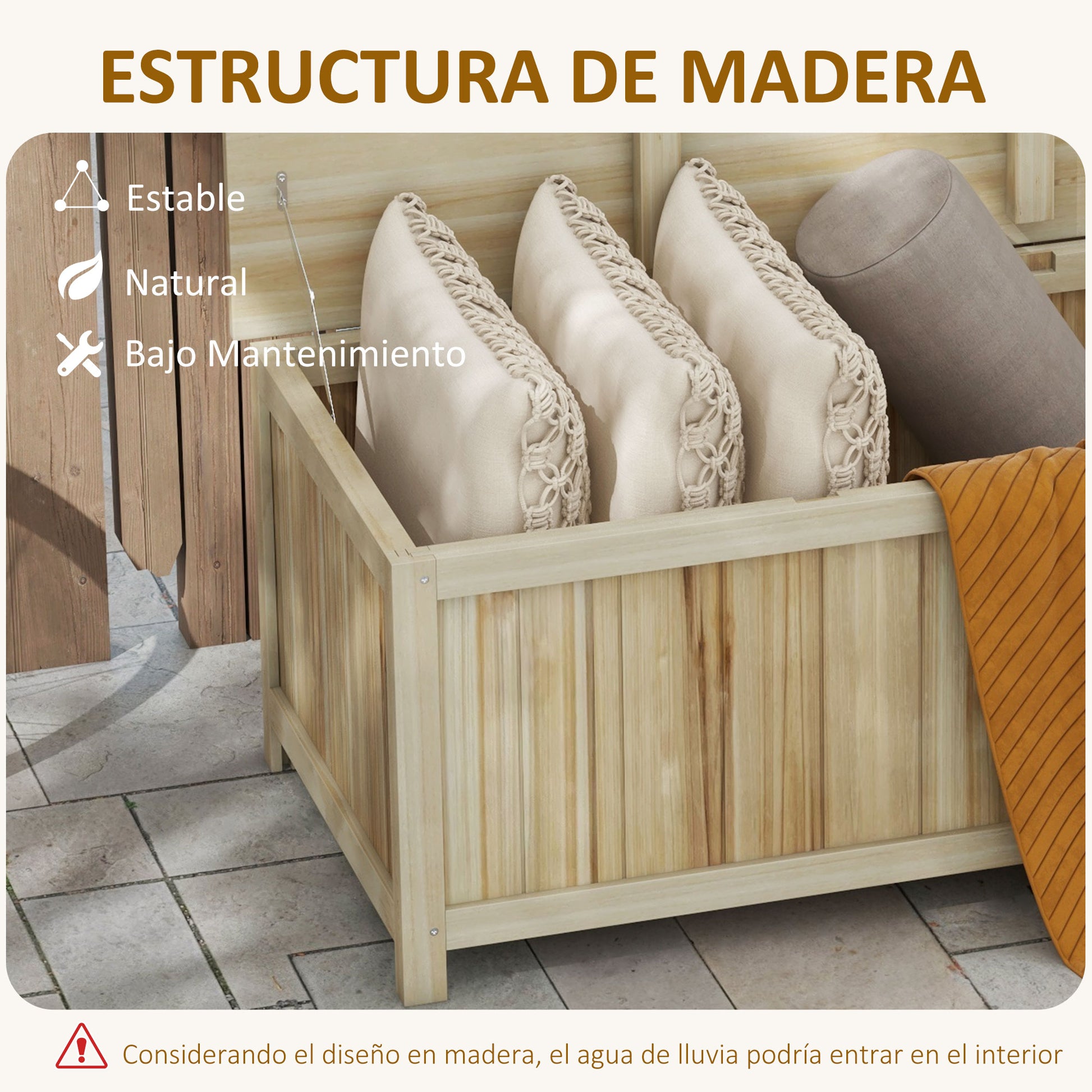 Outsunny Arcón Exterior De Madera 172 L Con Tapa Abatible Madera Natural_5