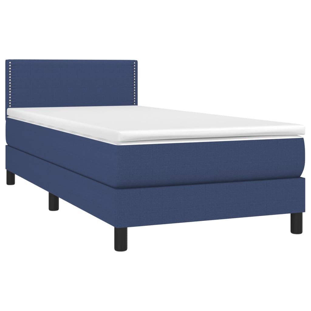 Cama Box Spring Colchón Y Luces Led Tela Azul 90x200 Cm / Vetonek_3