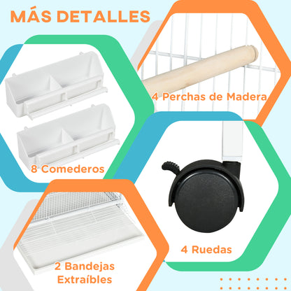 Pawhut Jaula Para Pájaros Grande De 2 Pisos 78x75x168 Cm Blanco_3