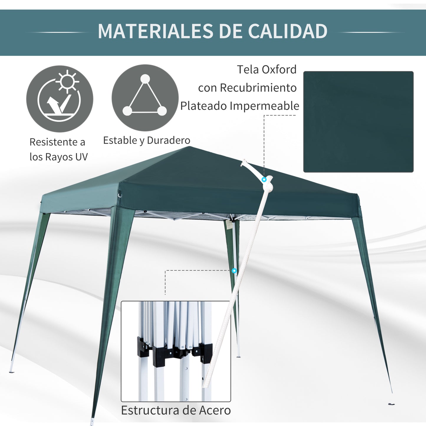 Outsunny Carpa Plegable 2,4x2,4m De Jardín Diseño Pop Up Cenador De Acero Y Tela_5