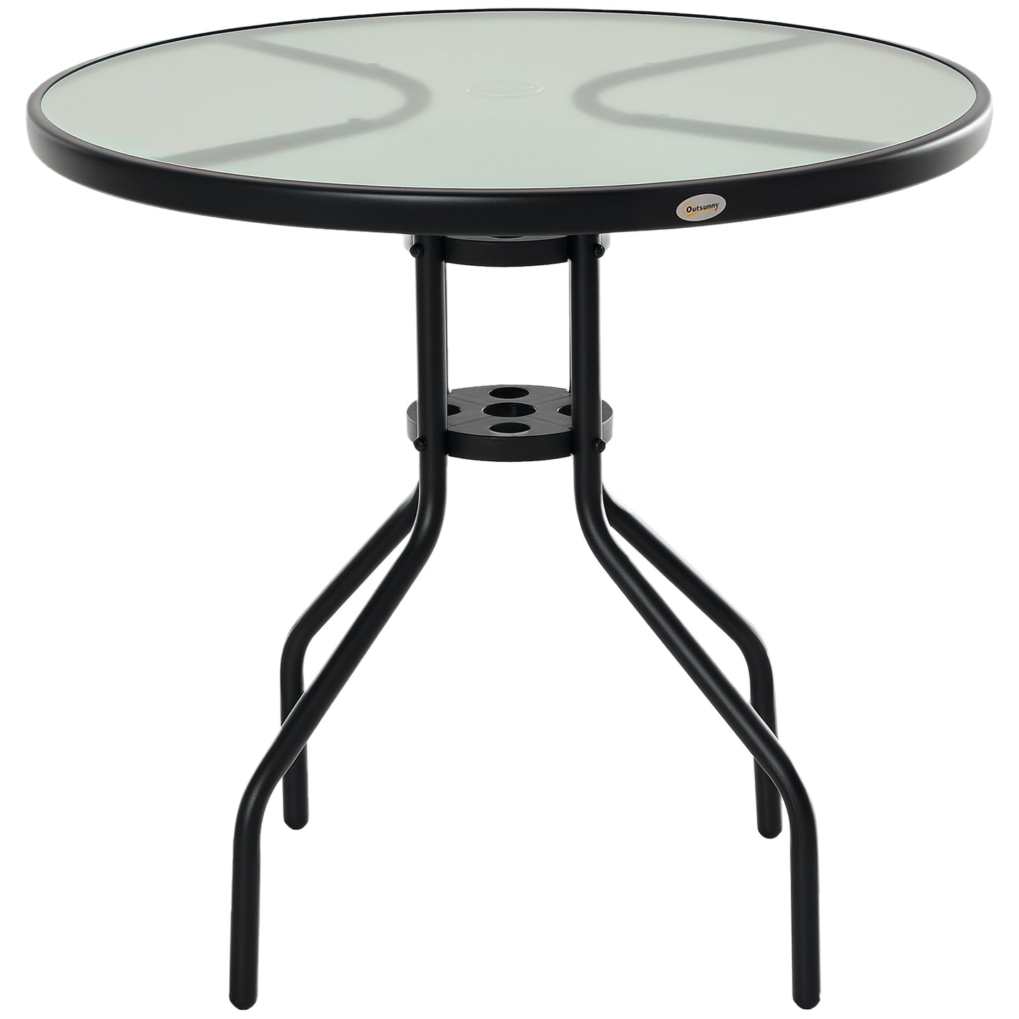 Outsunny Mesa De Jardín Redonda De Cristal Con Agujero Para Sombrilla Ø80x72 Cm_0