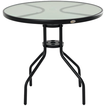 Outsunny Mesa De Jardín Redonda De Cristal Con Agujero Para Sombrilla Ø80x72 Cm_0