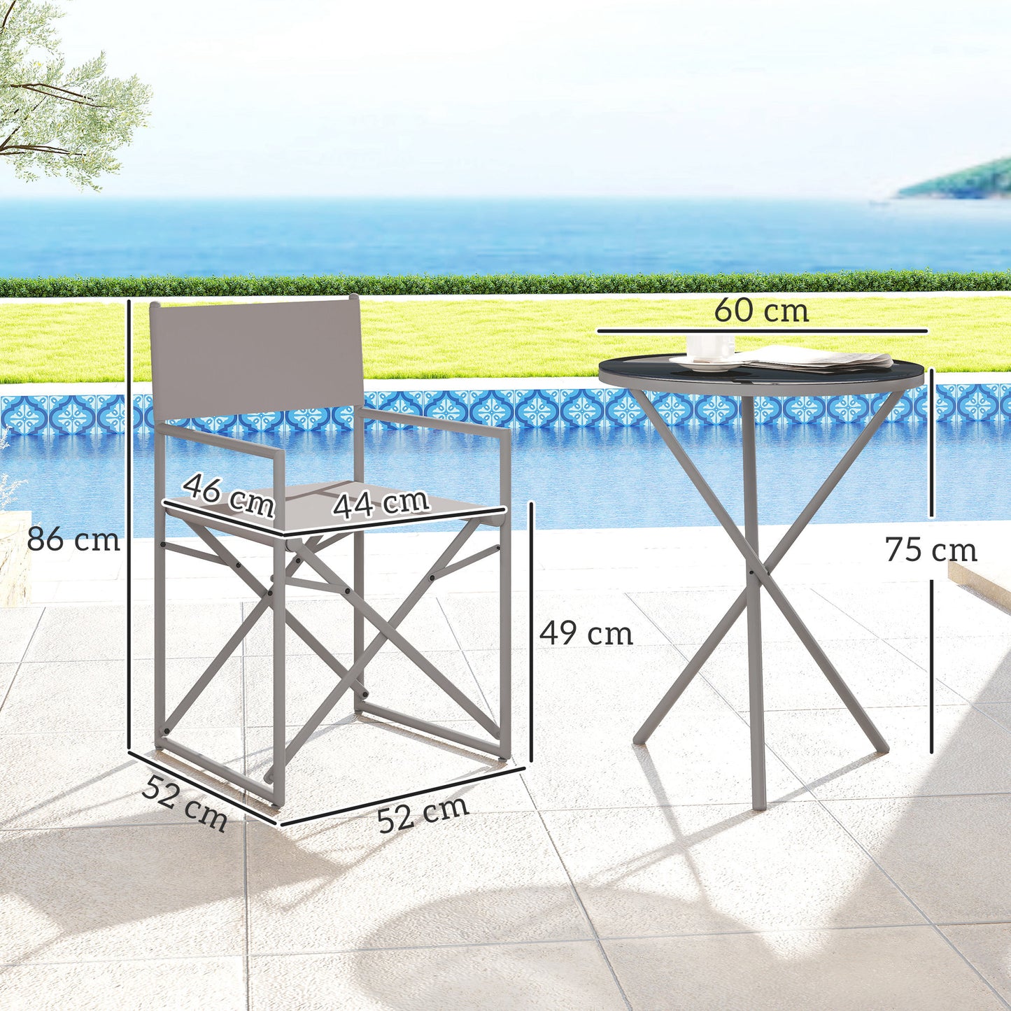 Outsunny Conjunto De Muebles De Jardín Con 2 Sillas Plegables Y Mesa Gris Oscuro_2