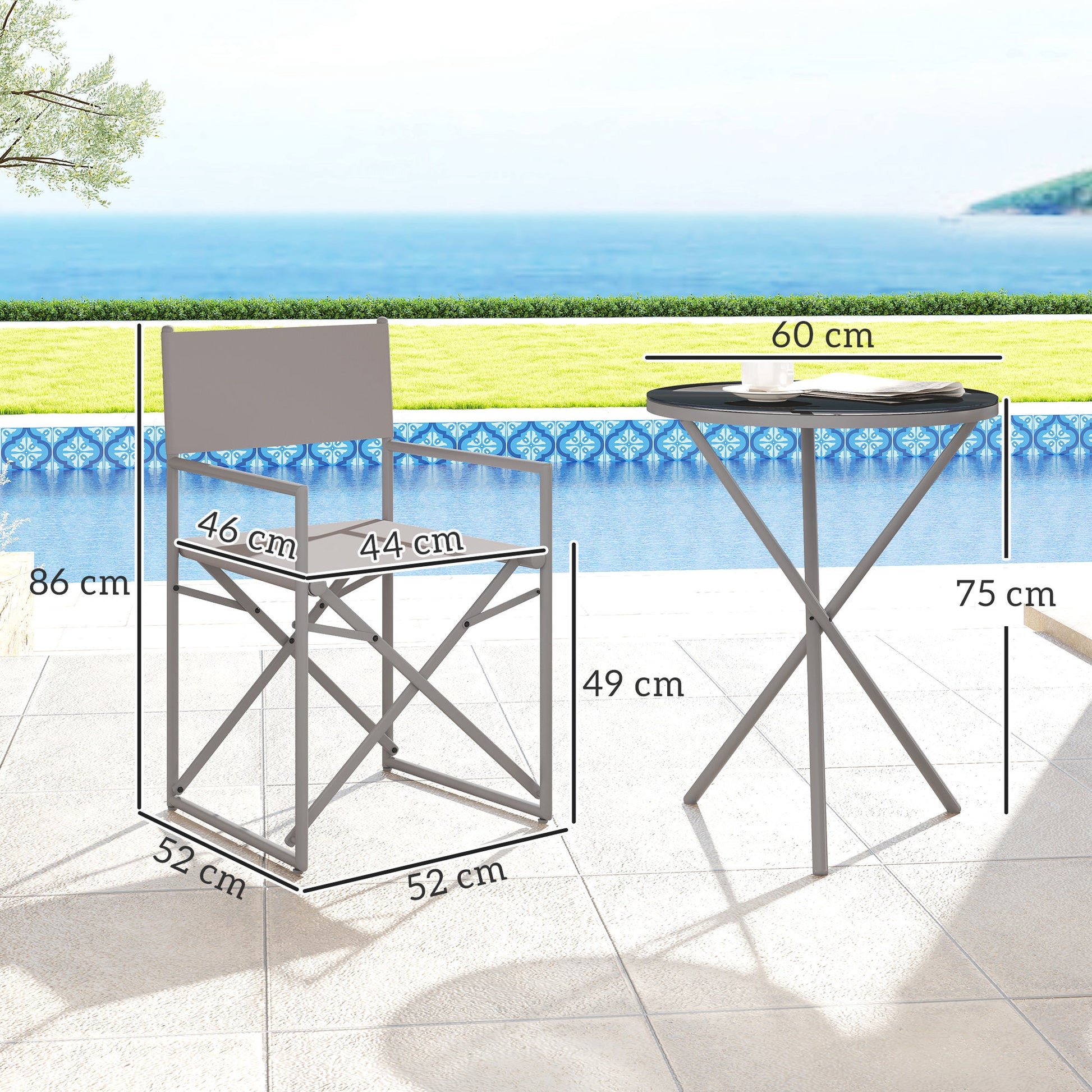 Outsunny Conjunto De Muebles De Jardín Con 2 Sillas Plegables Y Mesa Gris Oscuro_2