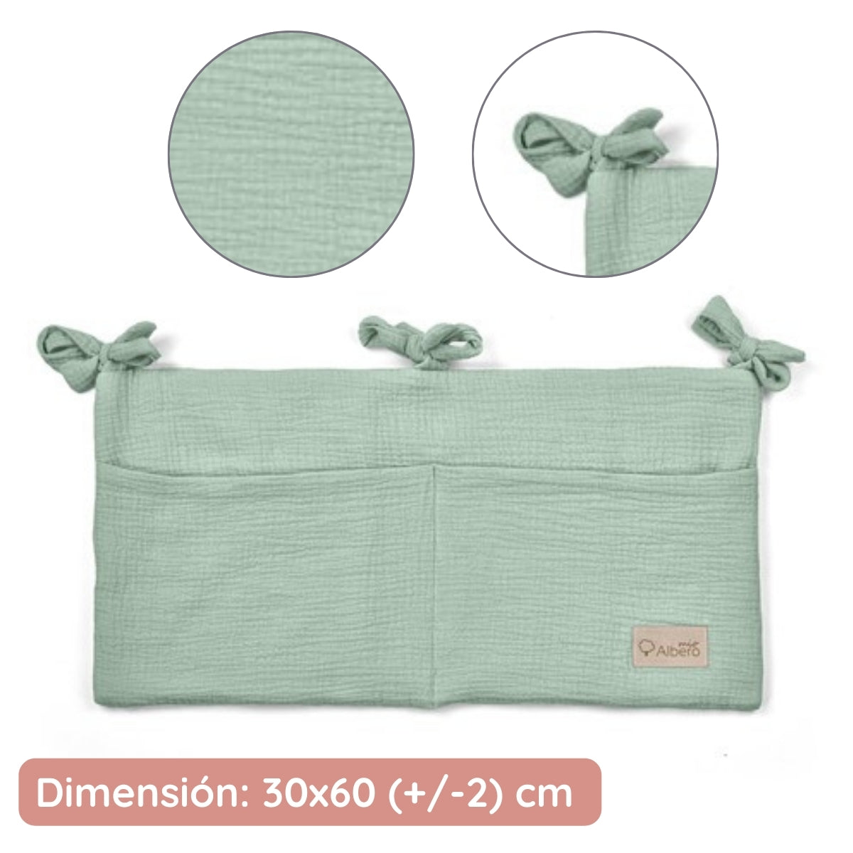 Organizador De Cuna Con Compartimentos Muselina Salvia_2