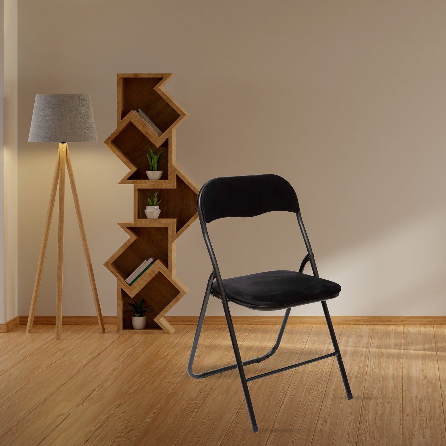Well Home - Silla Plegable De Terciopelo Negro_2