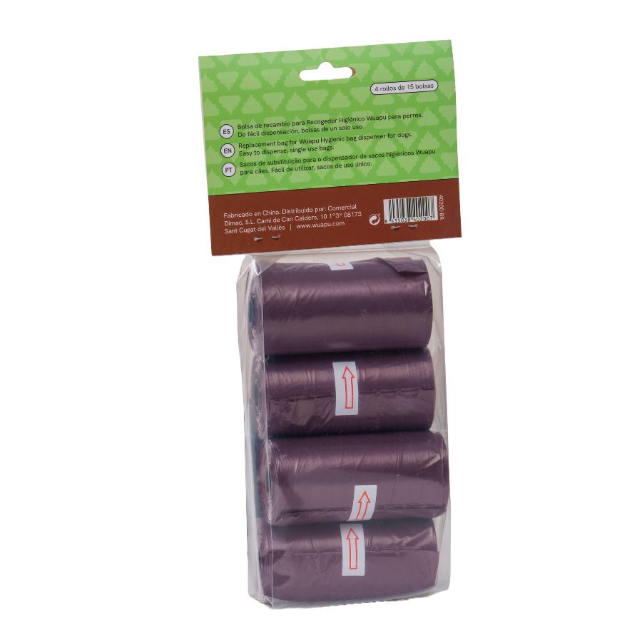 Pack 4 Rollos Color Marrón De Bolsas Higiénicas Recoge Excrementos De Perro. Rollos De 15 Bolsas