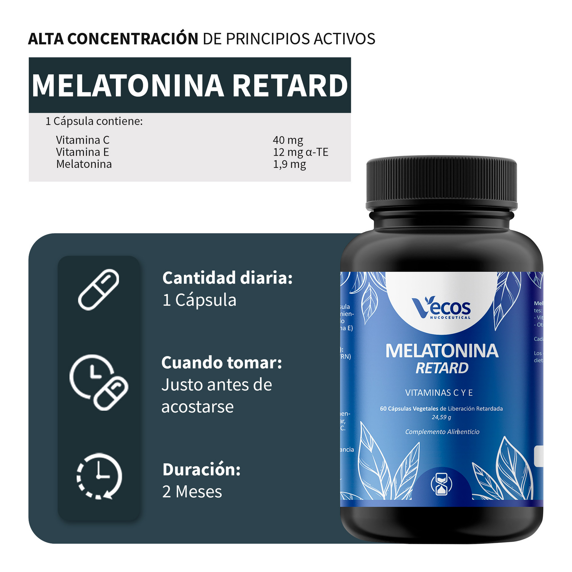 Melatonina Retard 1,9 Mg Vecos 60 Cápsulas | Liberación Prolongada_2