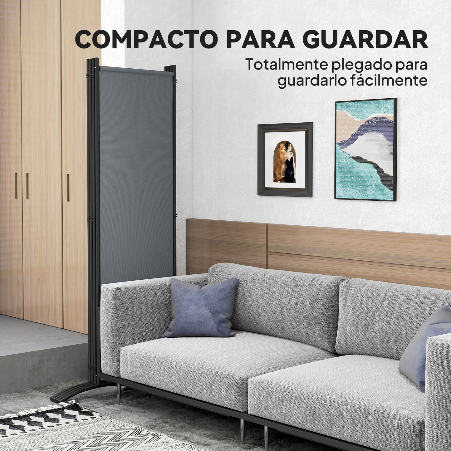 Outsunny Biombo Separador De Ambientes De 4 Paneles Plegable 221x172 Cm Gris_5