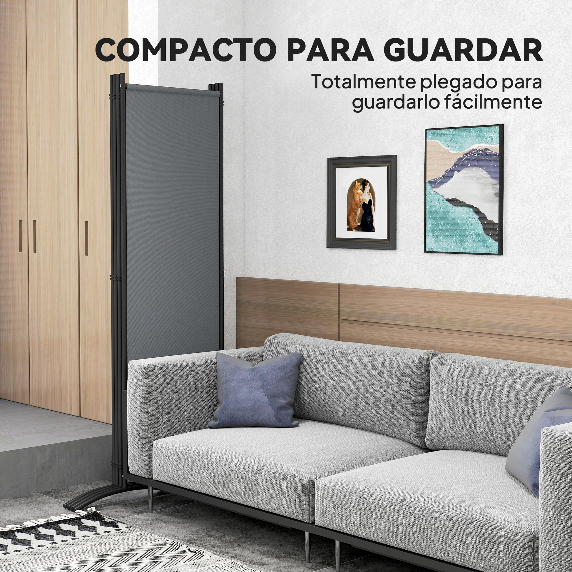 Outsunny Biombo Separador De Ambientes De 4 Paneles Plegable 221x172 Cm Gris_5