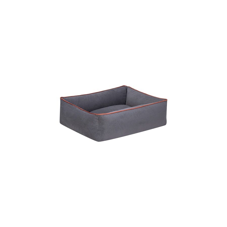 Cama Rectangular De Pana Para Perro Modelo Wuapu Alins 55x45cm Color Gris Con Detalle Canela_1