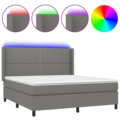 Cama Box Spring Colchón Y Luces Led Tela Gris Oscuro 180x200 Cm / Vetonek_2