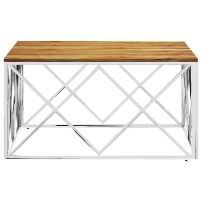 Mesa De Centro Acero Inoxidable Y Madera Maciza Acacia Plateado_1