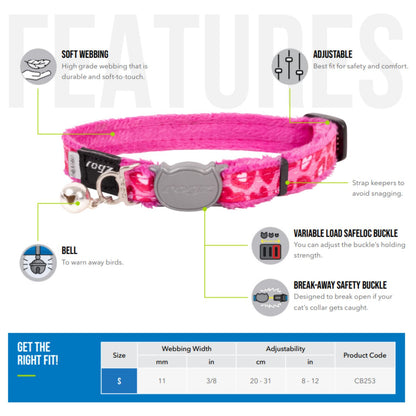 Collar Para Gato Fashioncat Estampado Rosa Rogz Ajustable 20-31cm