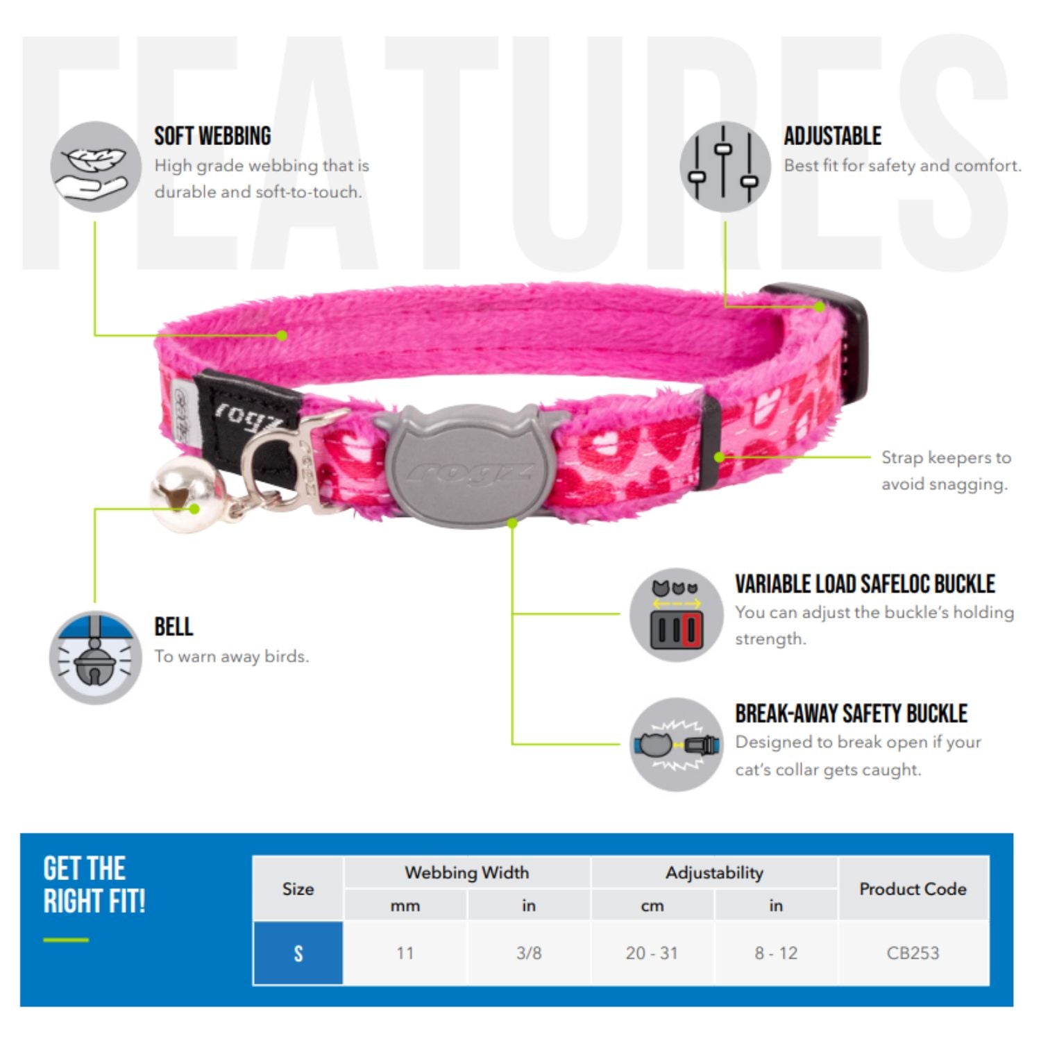 Collar Para Gato Fashioncat Estampado Multicolor Rogz Ajustable 20-31cm_1