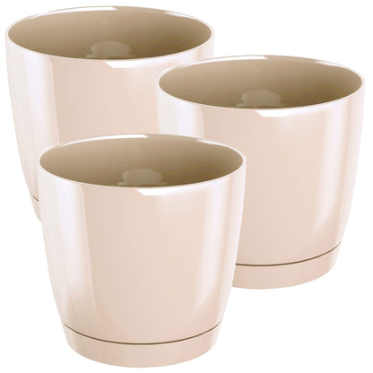3x Maceta Redonda De Plastico Coubi Round P En Color Crema 12 (largo) X 12 (ancho) X 11 (altura) Cm_0