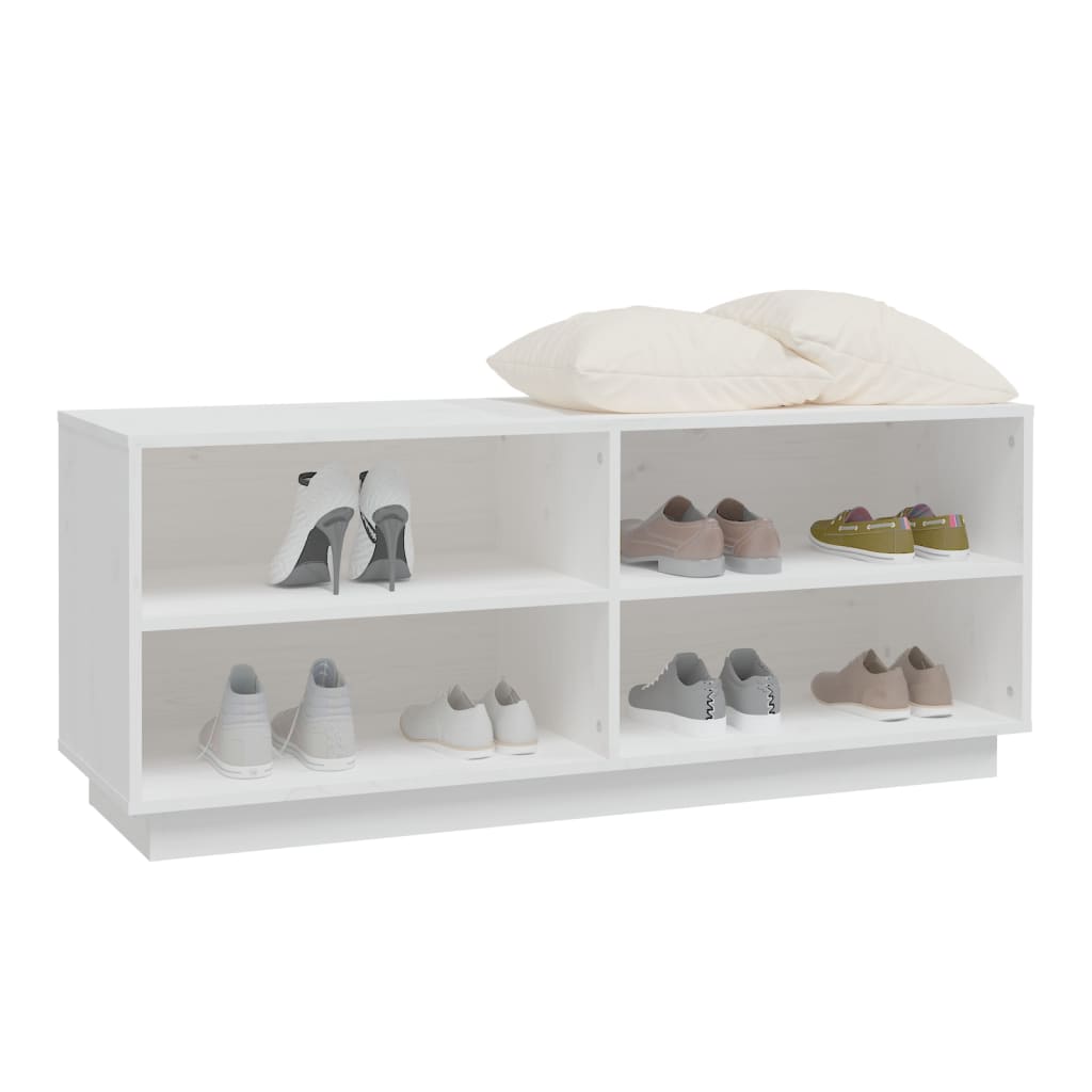 Armario Zapatero De Madera Maciza De Pino Blanco 110x34x45 Cm / Vetonek_4