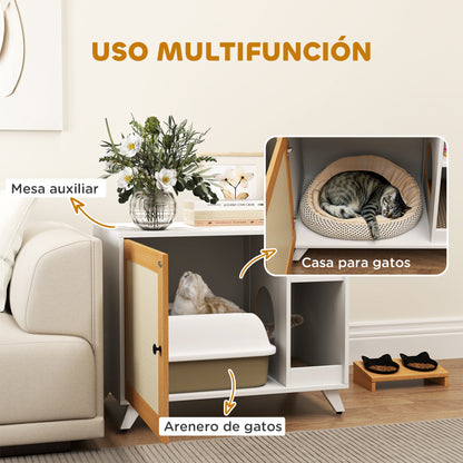 Pawhut Mueble Arenero Para Gatos Con Puerta Con Almohadilla Para Rascar Blanco_3