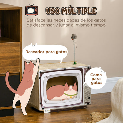 Pawhut Rascador De Cartón Para Gatos En Forma De Televisor 43x23x32,5 Cm Arena_3