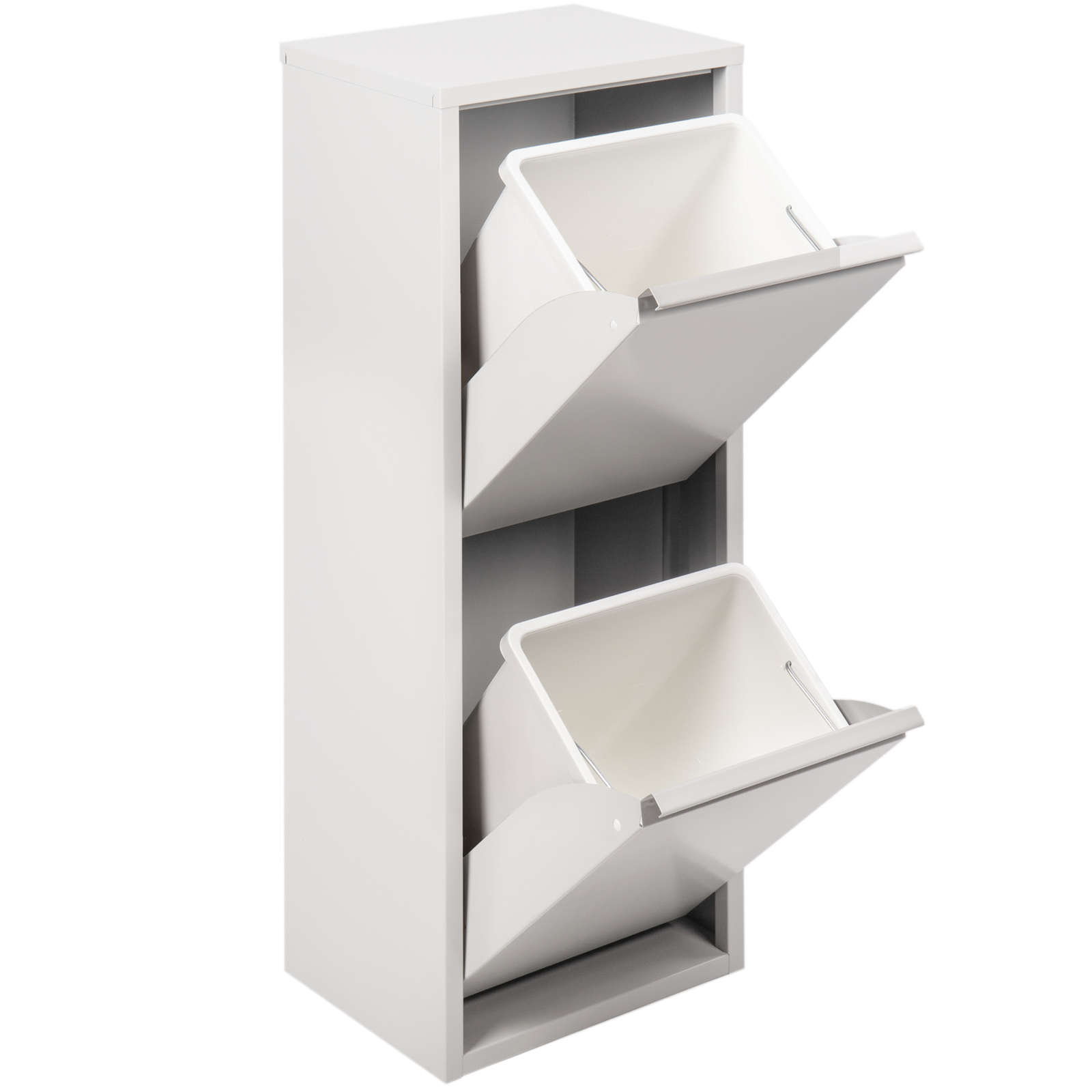 Cubo De Basura Metálico Con 2 Compartimentos Blanco Para Reciclaje_0