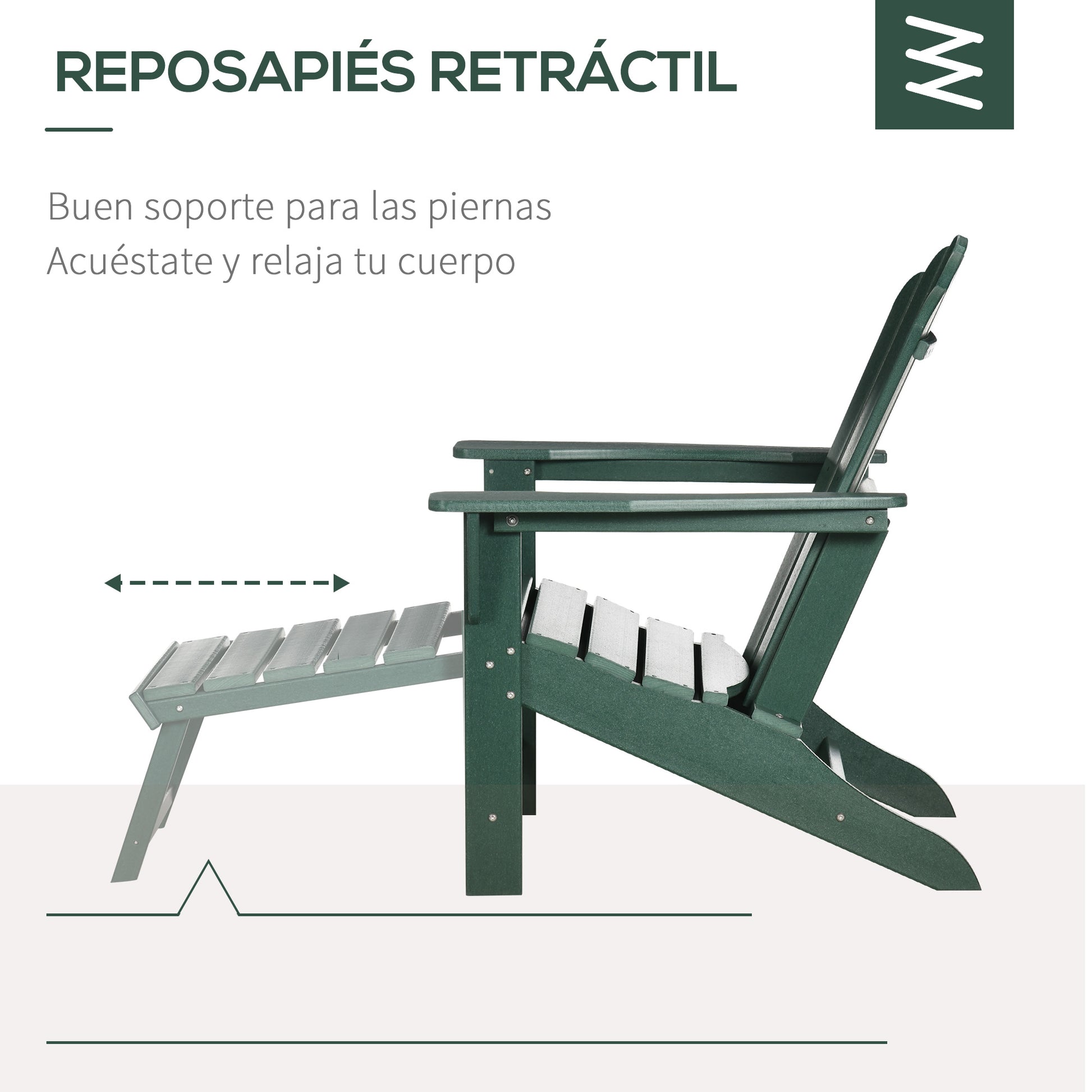 Outsunny Silla Adirondack Con Reposapiés Reposabrazos Respaldo Alto 78x135x95 Cm_5