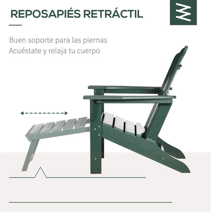 Outsunny Silla Adirondack Con Reposapiés Reposabrazos Respaldo Alto 78x135x95 Cm_5