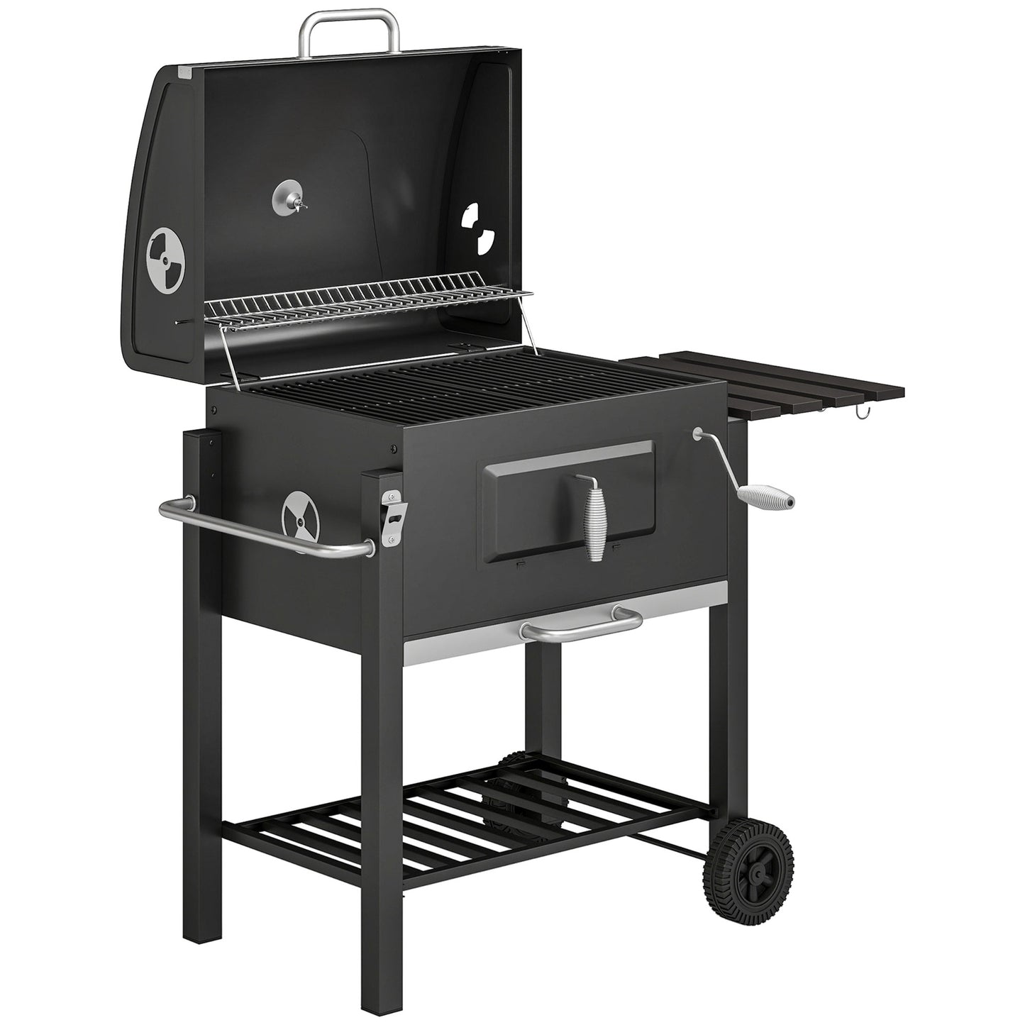 Outsunny Barbacoa De Carbón Con Ruedas Barbacoa Con Tapa 113x65x108 Cm Negro_0