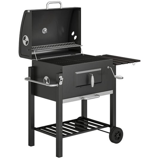 Outsunny Barbacoa De Carbón Con Ruedas Barbacoa Con Tapa 113x65x108 Cm Negro_0