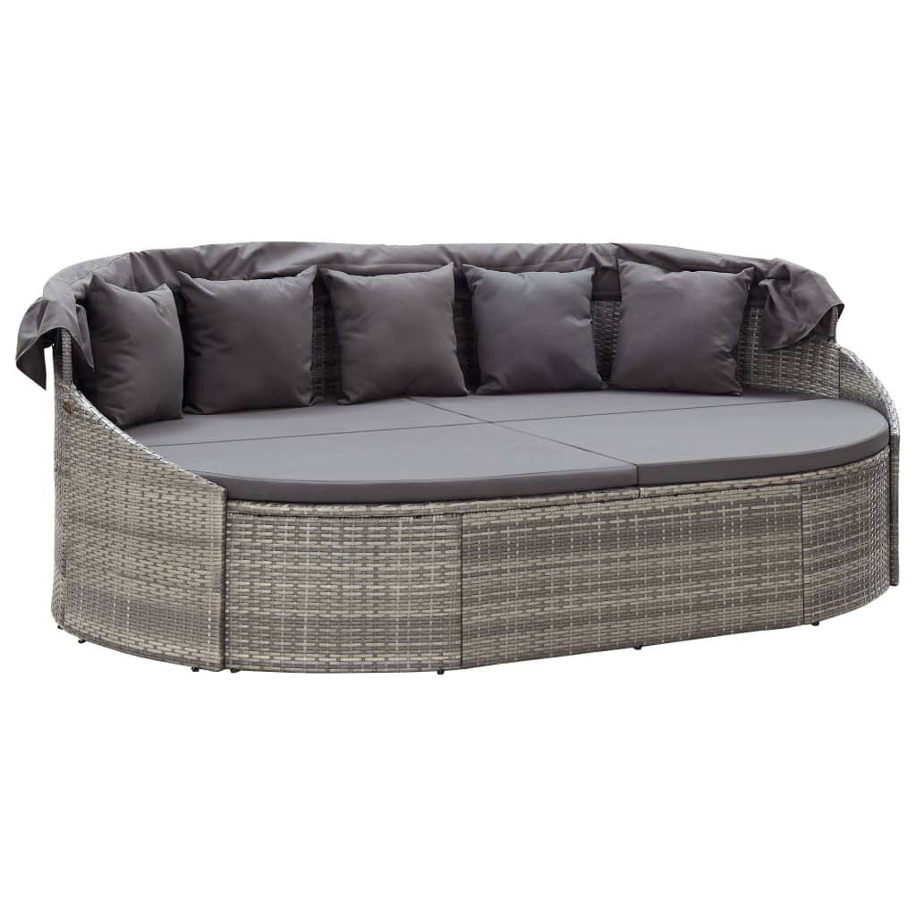 Vidaxl Tumbona De Jardín Con Dosel De Ratán Sintético Gris_3