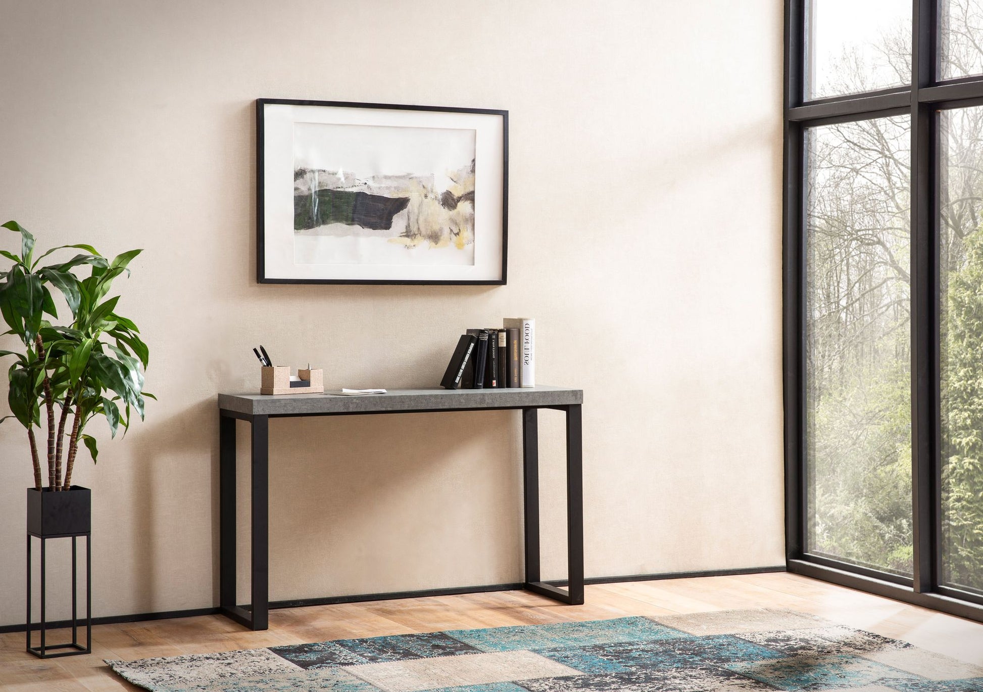 Mesa Consola Aspecto Hormigón / Negro 120x40x76 Cm_2