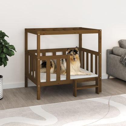 Vidaxl Cama Perros Madera Maciza Pino Marrón Miel 105,5x83,5x100 Cm_1