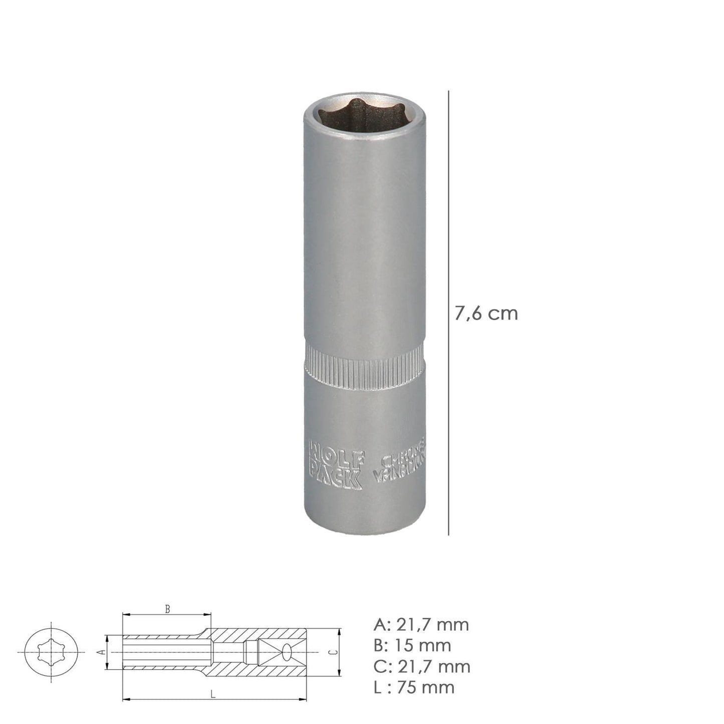 Llave Vaso 1/2 Hexagonal Larga 15 Mm. Perfil De 6 Caras. Acero Cromo Vanadio, Aristas Redondas_3