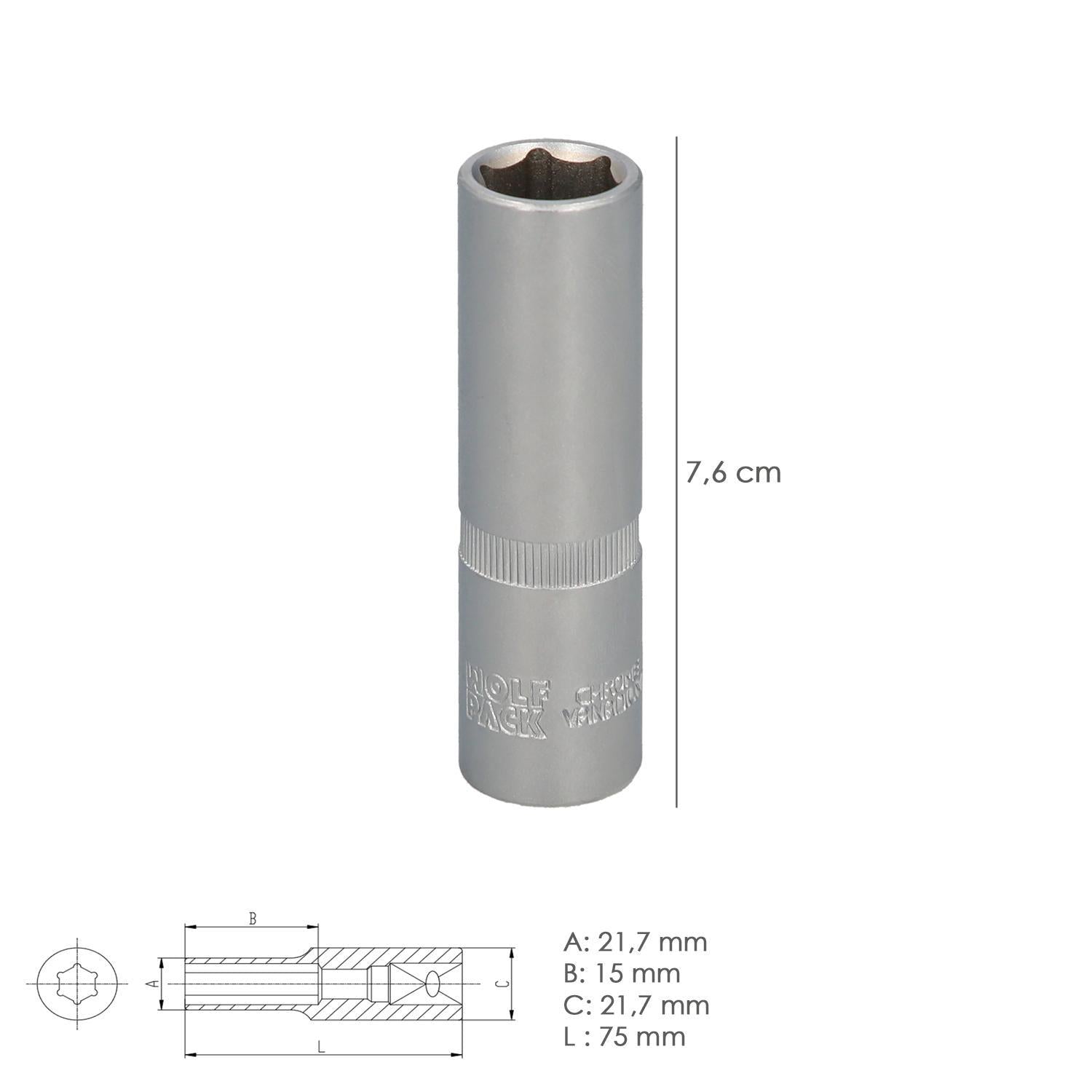 Llave Vaso 1/2 Hexagonal Larga 15 Mm. Perfil De 6 Caras. Acero Cromo Vanadio, Aristas Redondas_3