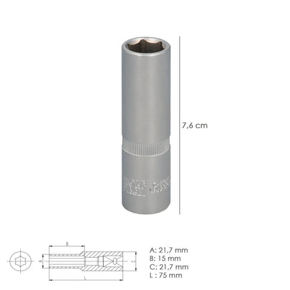 Llave Vaso 1/2 Hexagonal Larga 15 Mm. Perfil De 6 Caras. Acero Cromo Vanadio, Aristas Redondas_3