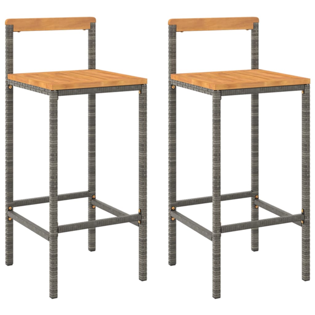 Taburetes Altos 2 Uds Madera De Acacia Y Ratán Sintético Gris_0