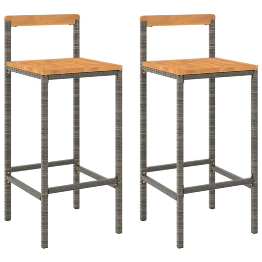 Taburetes Altos 2 Uds Madera De Acacia Y Ratán Sintético Gris_0