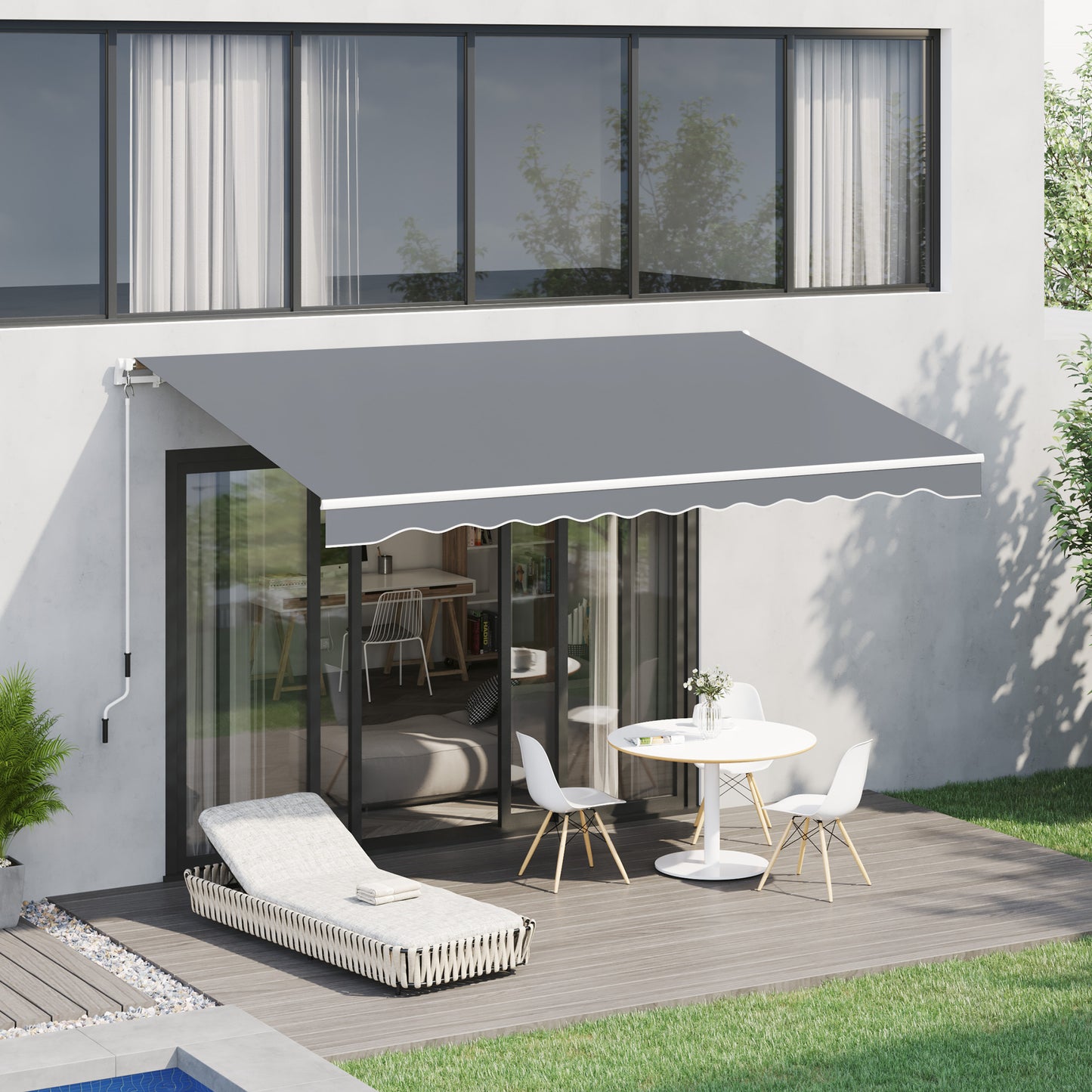 Outsunny Toldo Manual Retráctil 4x2,5 Cm Con Manivela Anti-uv Gris_1