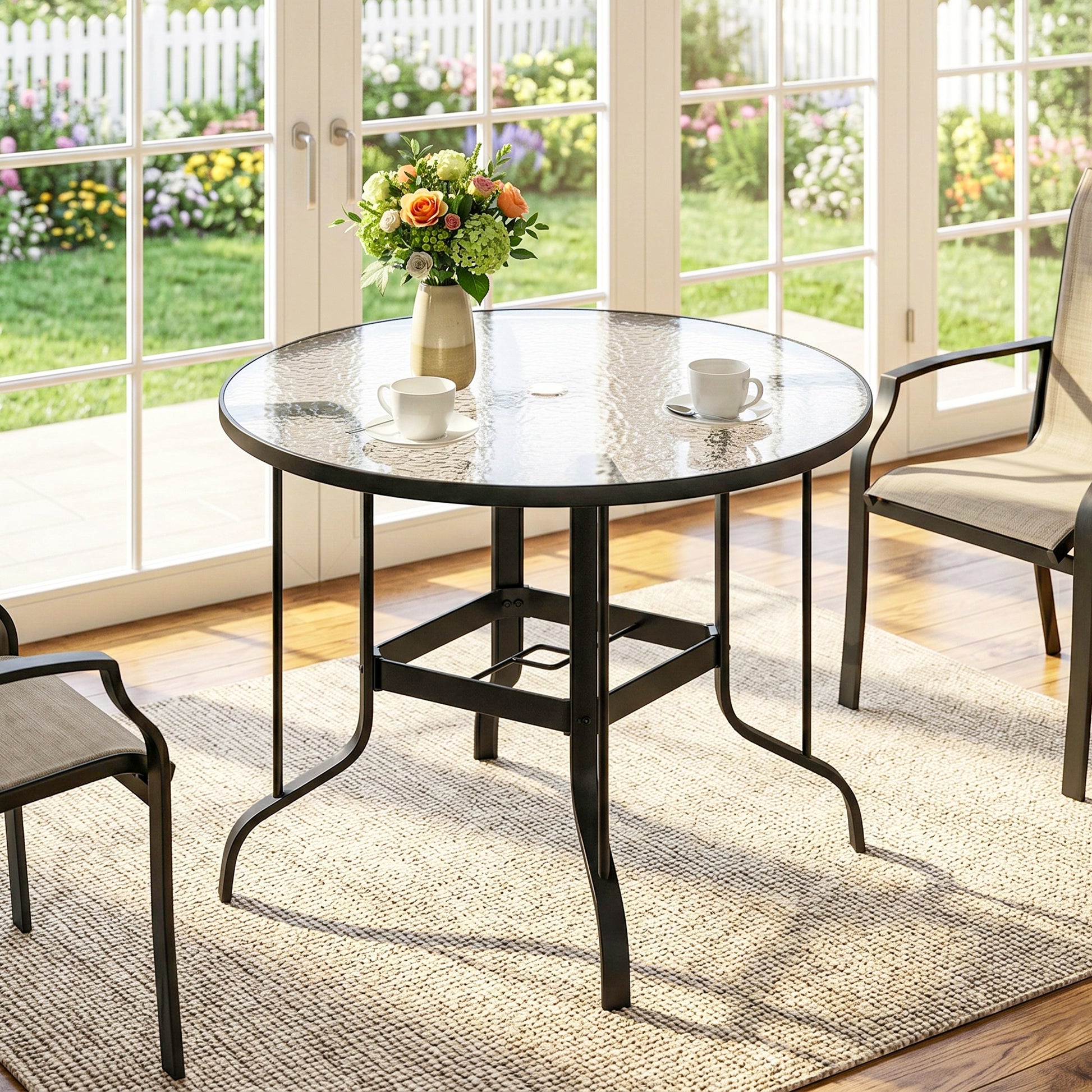 Outsunny Mesa De Jardín Exterior Con Orificio Para Sombrilla Ø96,5x71 Cm Negro_3