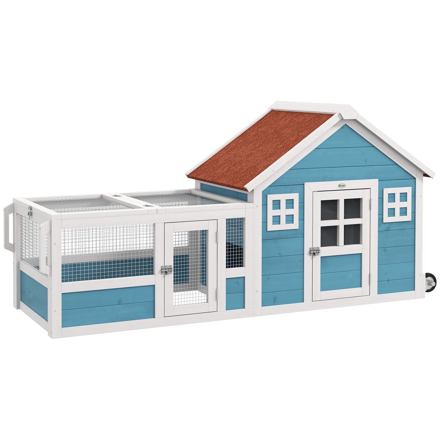 Pawhut Conejera Exterior De Madera Con 2 Ventanas 162,5x59,2x77,6 Cm Azul_0