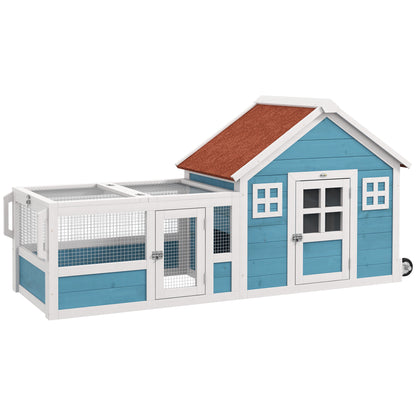 Pawhut Conejera Exterior De Madera Con 2 Ventanas 162,5x59,2x77,6 Cm Azul_0