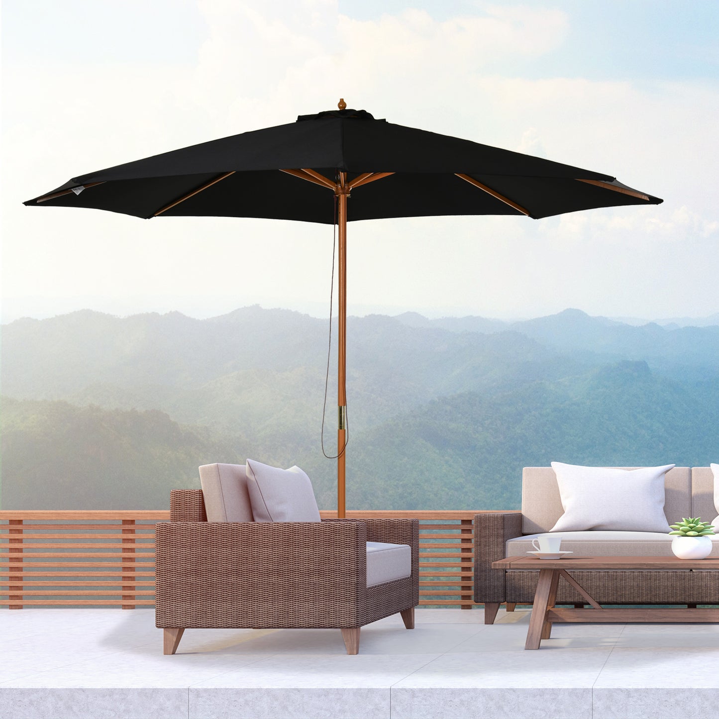 Outsunny Sombrilla Jardín Ø300x250 Cm Con Techo Ventilado Y Poste Madera Negro_1