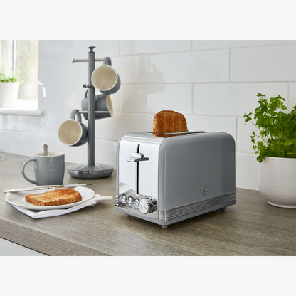 Swan Retro Tostadora Pan Ranura Ancha 2 Rebanadas, Regulador Nivel De Tostado, Descongelación, St19010grneu, Gris 800w_2