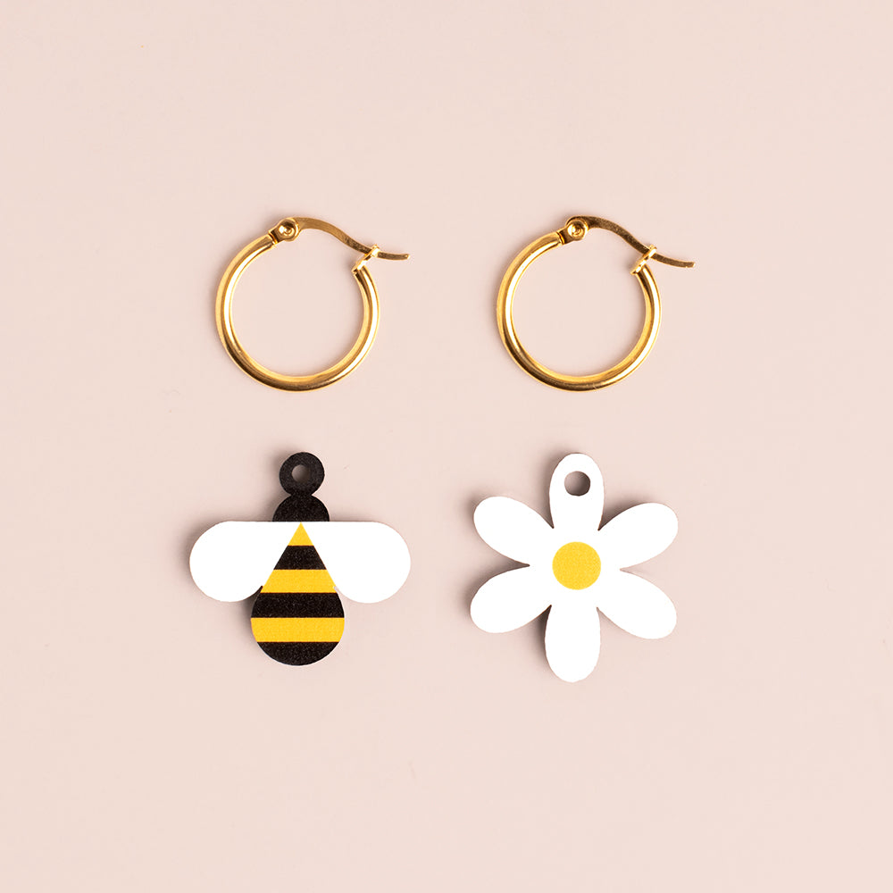 Pendientes Bee And Flower De Madera | Joyería Artesanal, Ligera Y Elegante | Diseño Natural Y Original_2