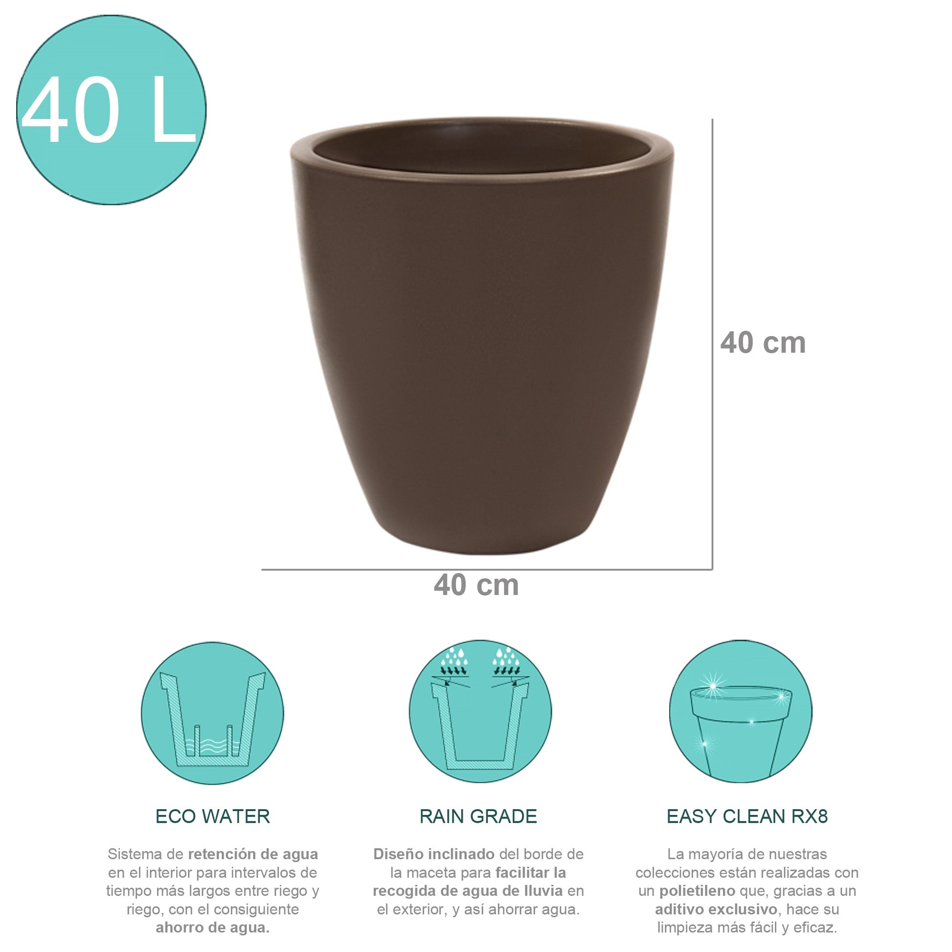 Macetero De Polietileno Por Rotomoldeo Color Topo 40x40 Cm_1