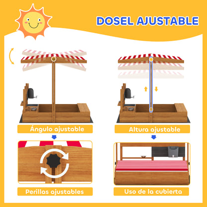 Outsunny Arenero Para Niños De Madera Con Techo Ajustable_3