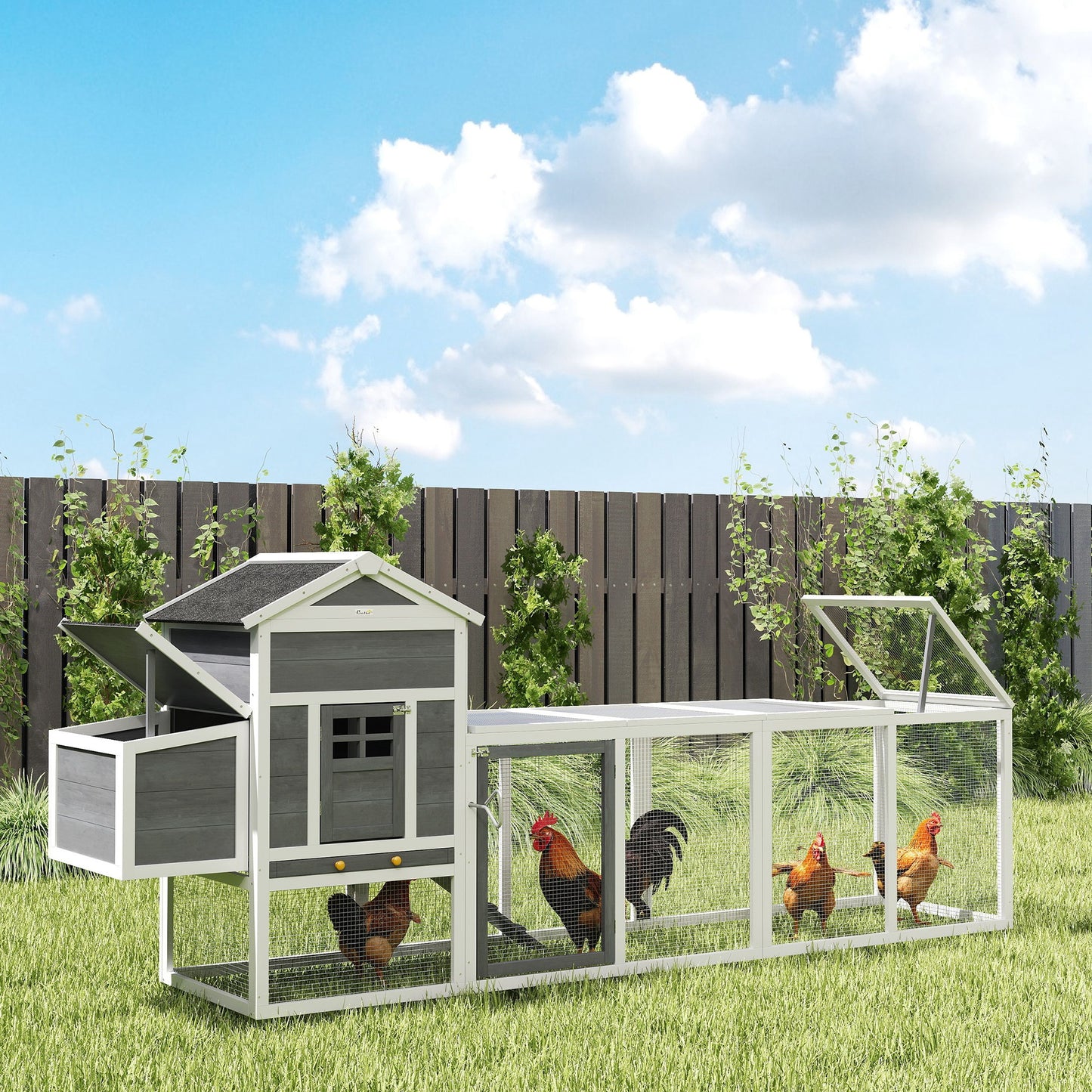 Pawhut Gallinero Para Exterior Para 3-6 Gallinas 297,5x68x118 Cm Gris Y Blanco_3